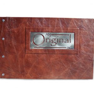 Custom Leather Business Portfolio with Cut Metal Plate Company Logo
