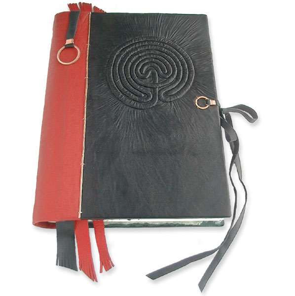 Spiral Binding cover - Custom Leather Notepad Cover with Labyrinth Slipcover and Closure for Spiral Ring Notebook