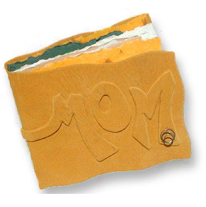 suede yellow leather gift book with MOM on the cover