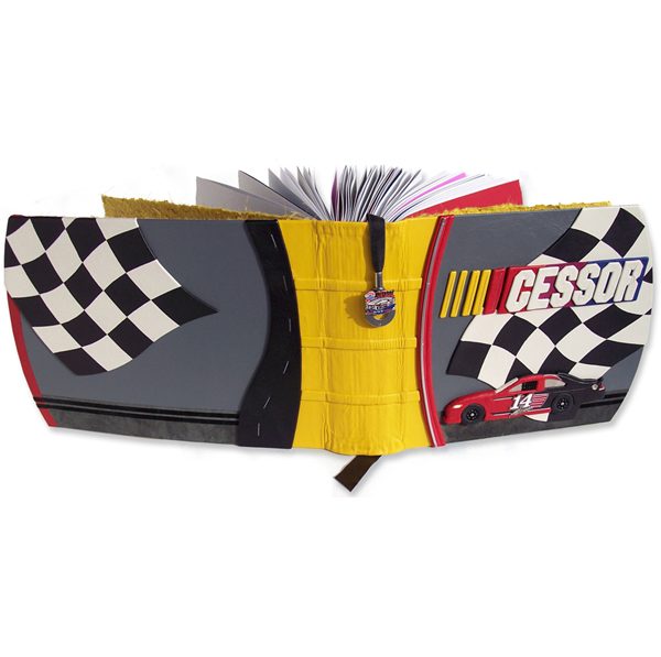 Custom Leather Nascar Racing Leather Books with Checked Flag and Car