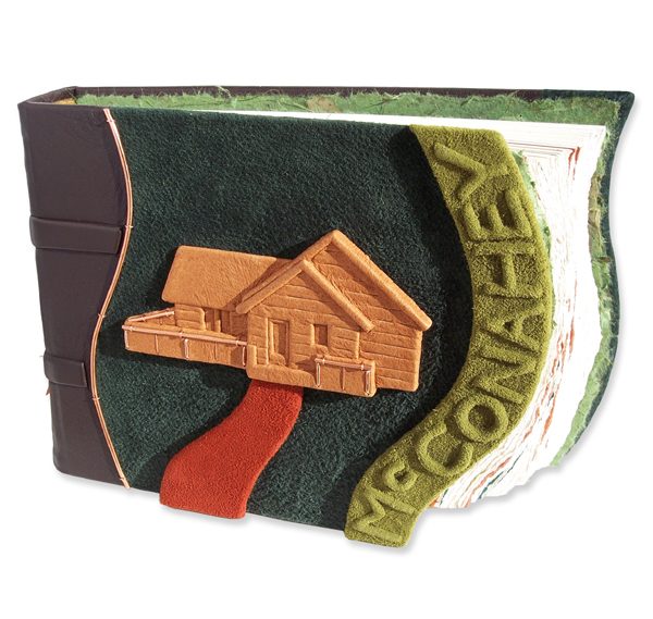 Northwoods rustic custom Cabin Guestbook with embossed family name and leather wrapped cabin