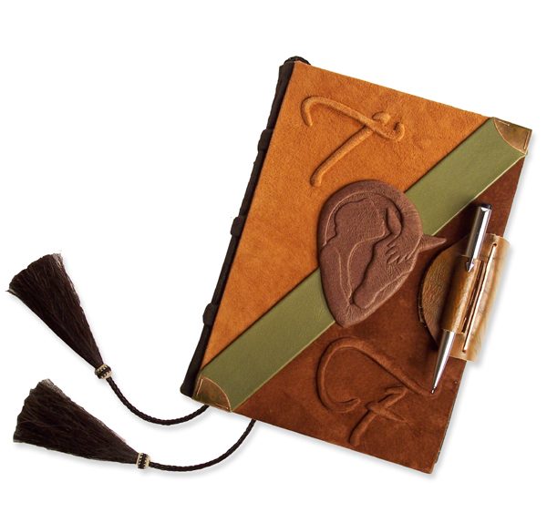 Equestrian Custom Leather Journal with Pen Closure, personalized with horse logo, embossed initials, and leather flap closure