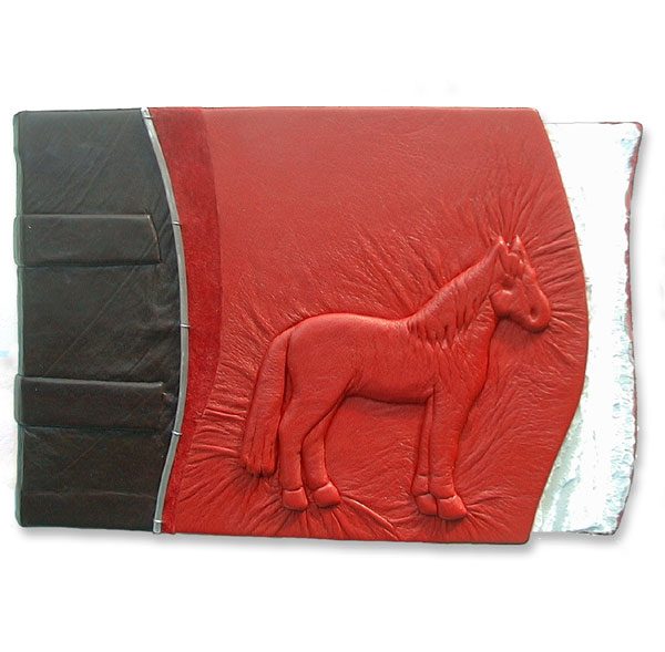 Red Horse Album, Equestrian scrapbook with carved embossed horse under red leather
