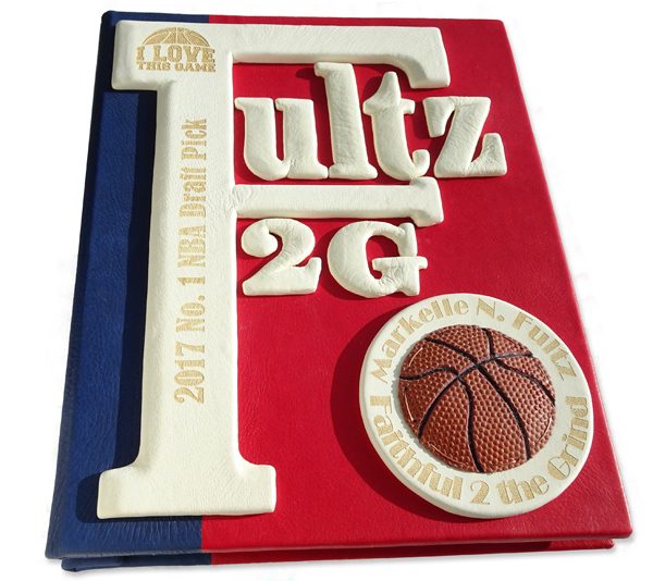 NBA Custom Branded Leather Expandable Book with Basketball, NBA logo, award, and name