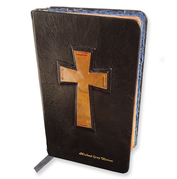 Copper Cross Bible with Gold Stamped Name on black leather