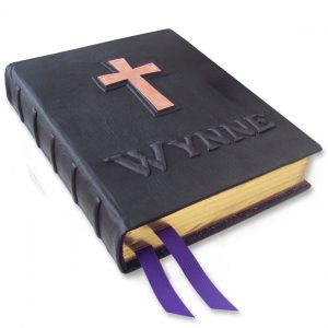 Personalized Leather Family Bible with Copper Cross and Carved Name