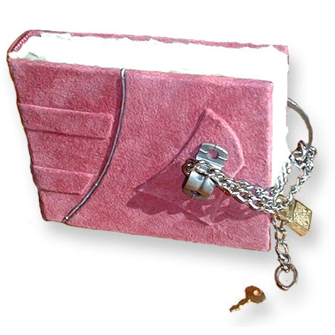 Pink Pad Lock and Chain Locked Leather Journal with steel chain and pink suede