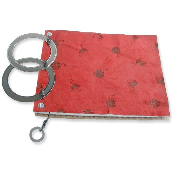 Red Leather Double Diesel Engine Ring Notebook with Bookmark and Branding