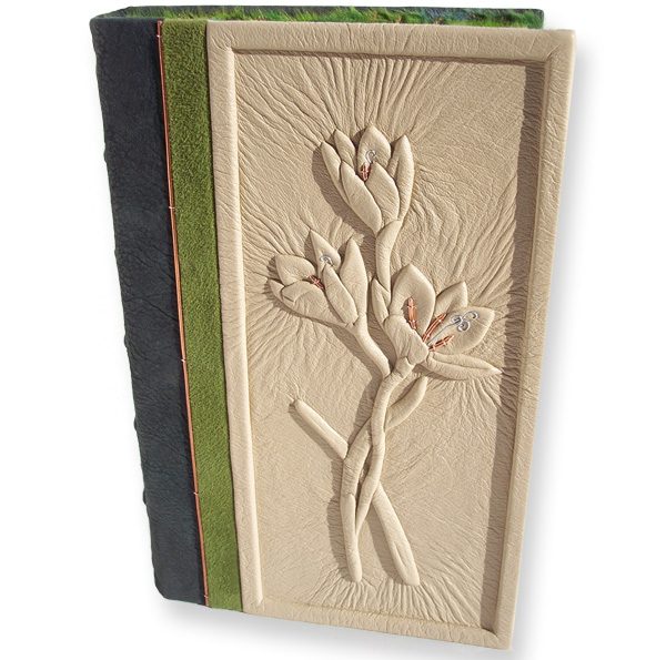 Refurbished Vintage Custom Leather Botanical Book with Carved and Embossed Flowers