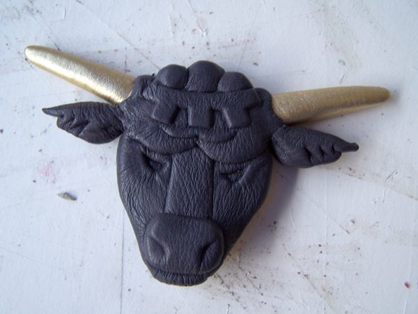 Carved Leather Embossed Bull for Family Coat of Arms Scottish Album