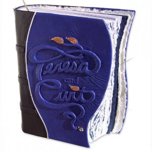 Blue Leather Wedding Album with Embossed Names