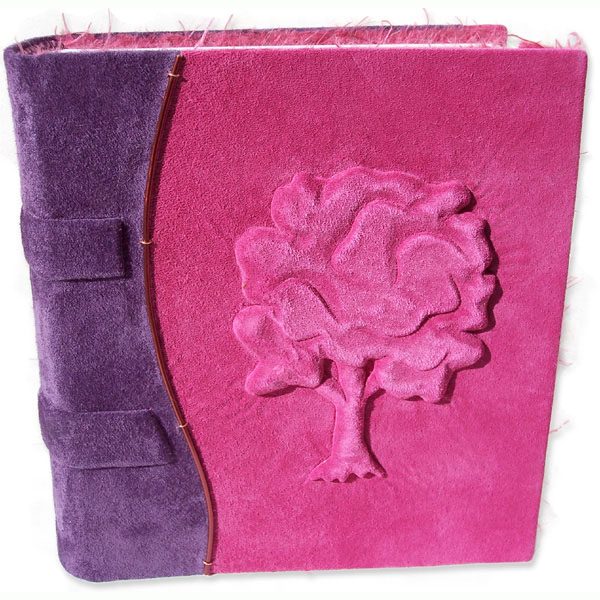 Leatherbound little girl's Pink Tree Journal with embossed tree and purple spine