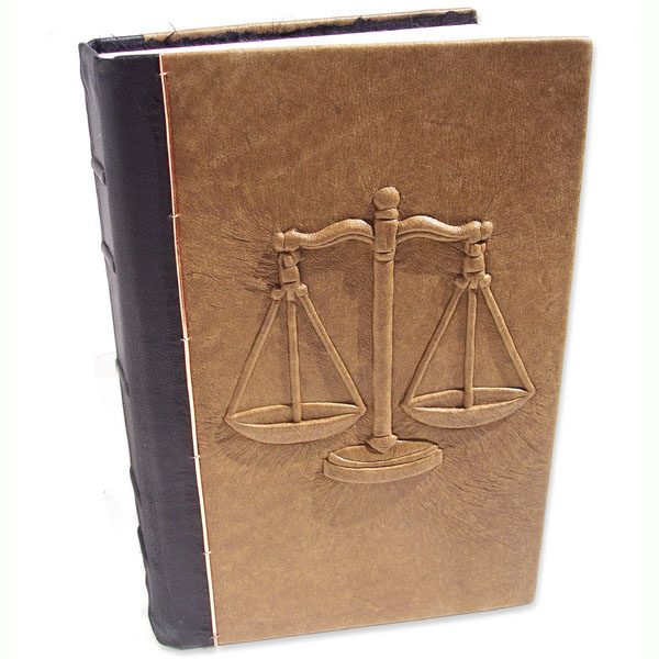 Carved Embossed Scales of Justice Custom Leather Kent Law Review book