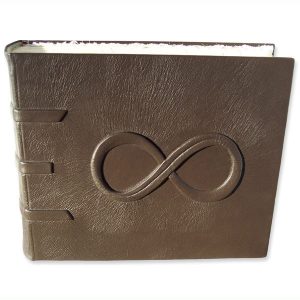 Leather Engagement Photo Album with carved embossed Infinity Symbol and Hidden Ring Compartment