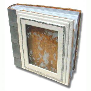 Confetti Glass Window in White Leather Wedding Album