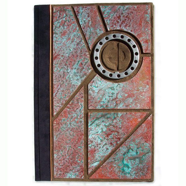 Copper Mosaic Custom Leather File Folder with Gear and Carved Embossed Intials
