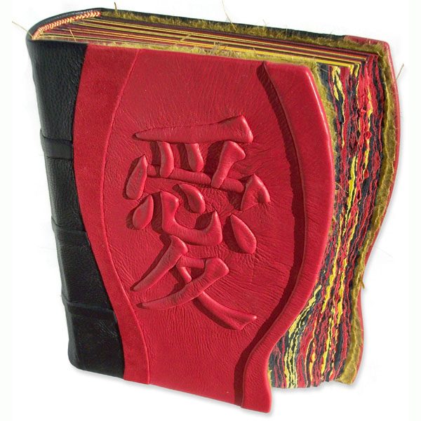 Custom Leather Japanese Kanji Love Photo Album with Carved and Embossed Characters