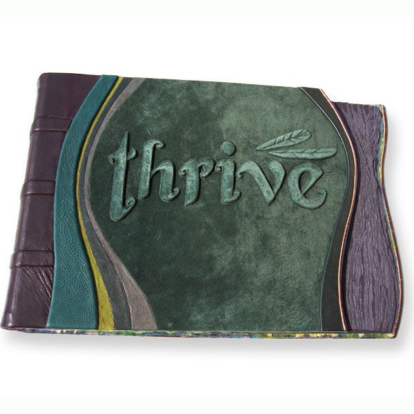 Custom Leather Portfolio Album with Carved and Embossed Thrive Business Logo