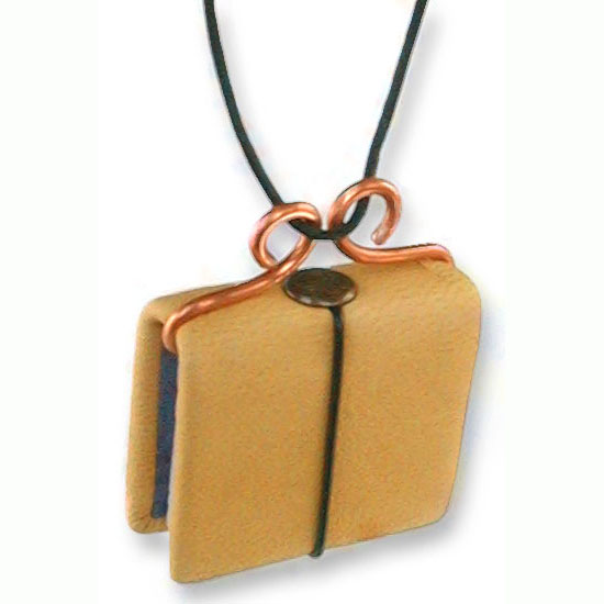 Miniature Refillable Yellow Leather Necklace Book on Cord