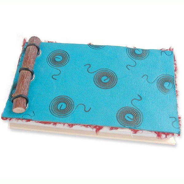Turquoise Leather and Twig Notebook with Branded Swirls