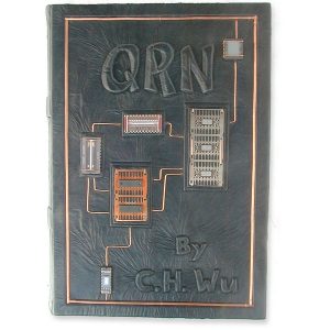 Custom Leather Computer Textbook Cover with Circuit Boards, Wire, Microchips, and Carved Title