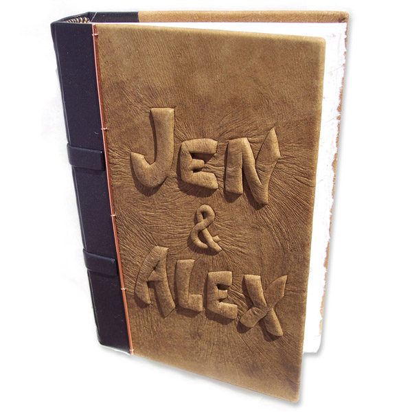 Engagement Book with Hidden Ring Compartment, carved leather embossed names