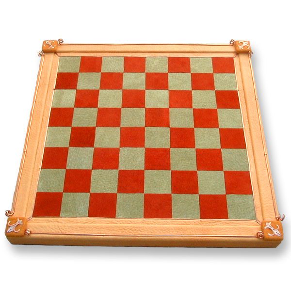 Custom Leather Game Board for Chess or Checkers with Copper Fleur de Lis