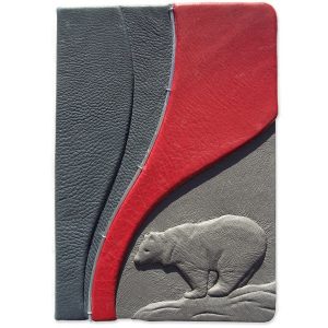 Leather Kindle Cover or ipad Cover with custom carved and leather embossed bear in gray and red