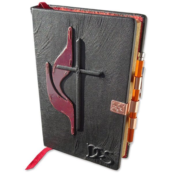 Custom Leather Methodist Bible with Copper Pen Holder Closure, Metal Flame