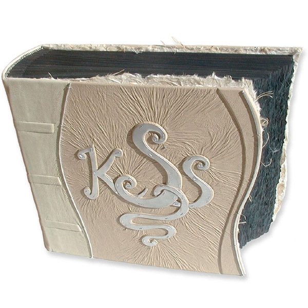 personalized leather wedding album with silver monogram, black acid-free pages