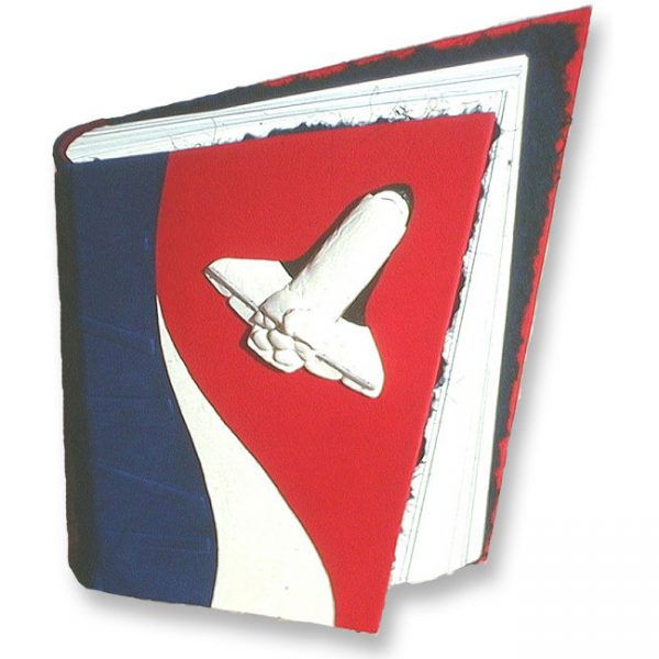 Red, White, and Blue Leather Space Shuttle Book for Astronaut in angled shape