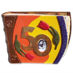 Custom Leather Tulip 50th Anniversary Album with Copper Photo Frame, personalized names