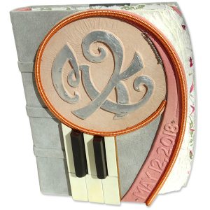 Custom Leather Wedding Album with Piano Keys and Wire, Metal Initials, Date