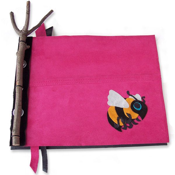 Custom Pink Leather Bumble Bee Journal with Twig