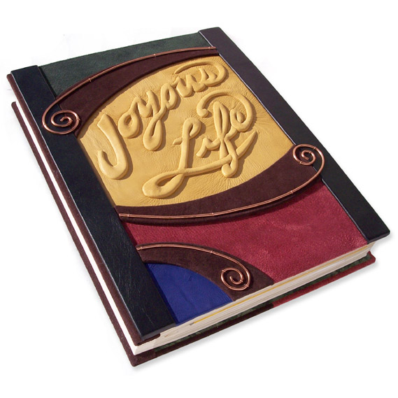 Expandable Refillable Leather Scrapbook with Custom Carved Embossed Lettering