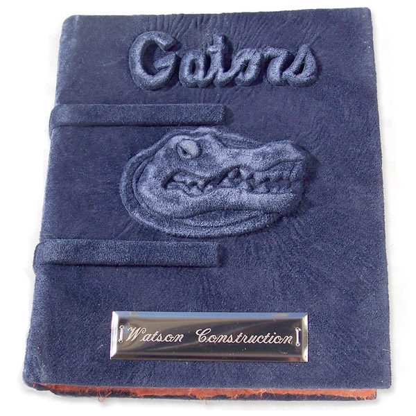 Florida Gators Football Carved Embossed Logo Personalized Leather scorebook with Etched Name Plate