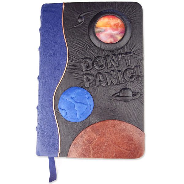 Hitchhikers Guide to the Galaxy Don't Panic Leather Bible, Stained Glass Planet