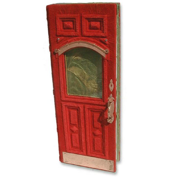 Red Leather Door Journal with Glass Window and Handformed Copper Hardware