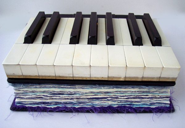 piano keys on book cover, custom leather journal for musician
