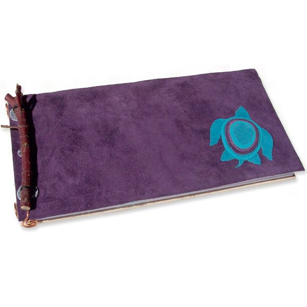 Purple Leather Sea Turtle Journal with Twig