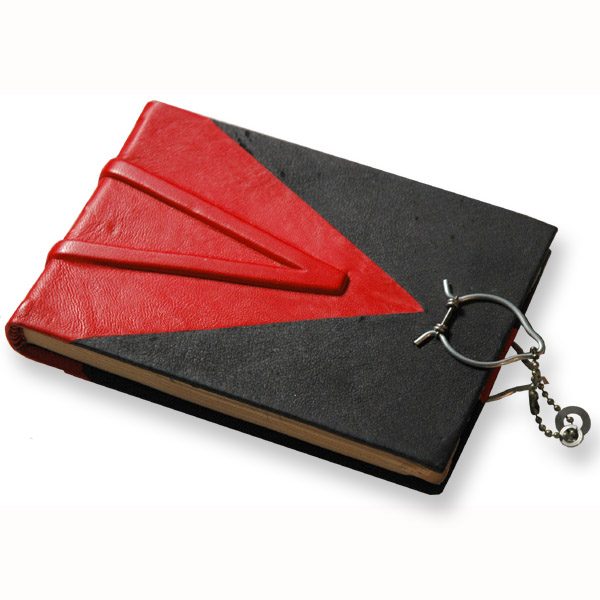 black and red handbbound leather blank journal with ball chain closure