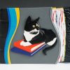 Custom leather photo album for your pet with tuxedo cat, name, and paw print