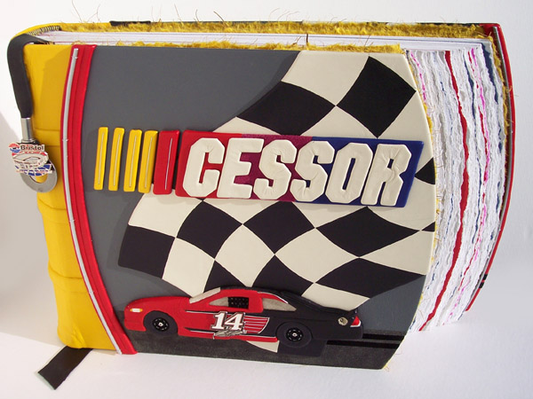 Nascar Racing Scrapbook with leather Tony Stewart Number 14 race car and checkered flag