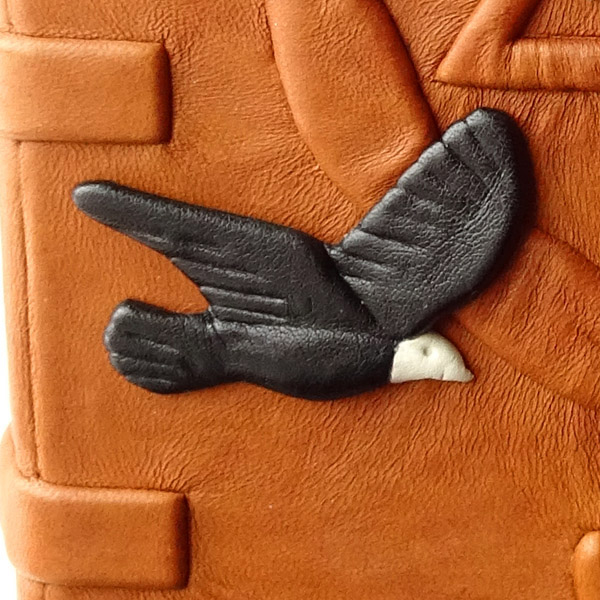black and white leather bald eagle on custom leather journal cover