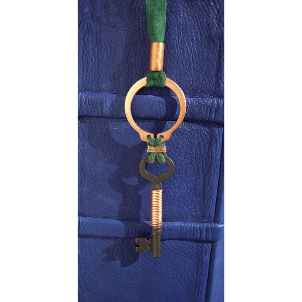 Antique Skeleton Key pendant on copper and leather lace bookmark