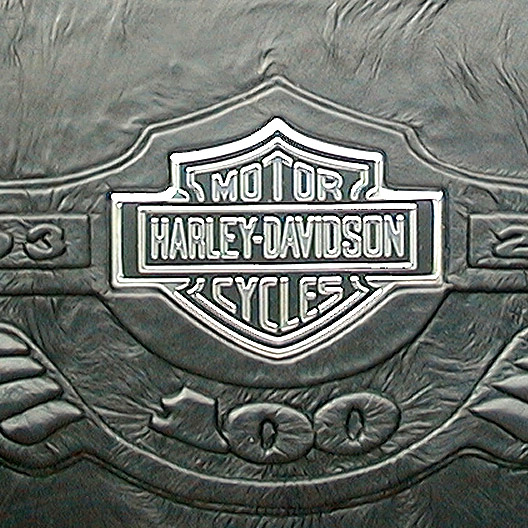 Harley Davidson Bar and Shield emblem over embossed black leather photo album cover, 100