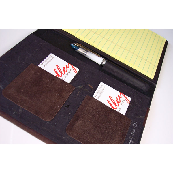 leather business card holder in padfolio notebook cover with leather pocket pen holder