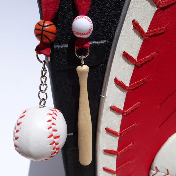 Bookmarks on Sport Themed Scrapbook with Mini Leather Baseball and Mini Wooden Bat