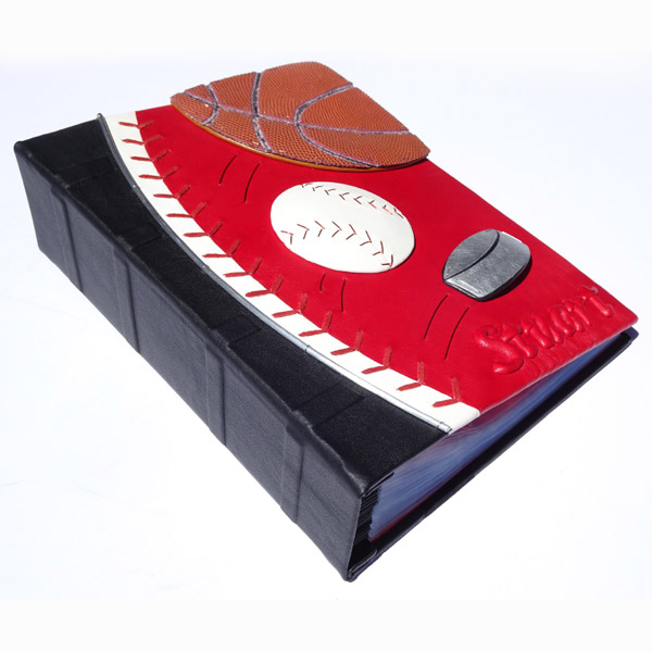 Angle view of Sport Themed Leather Book for Player Collector Cards